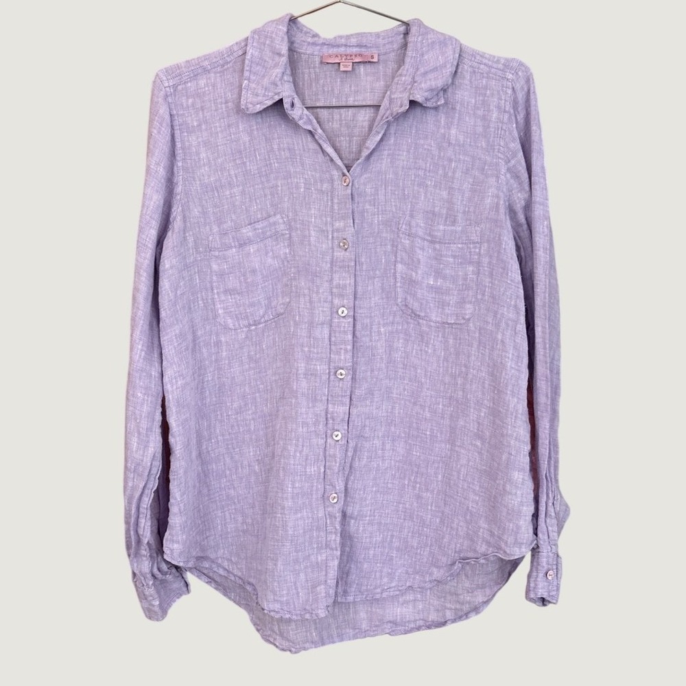 Calypso St. Barth Button Down Women Purple Linen Coastal Boho SIZE S